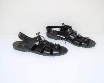 lace up gladiator sandals 90s vintage genuine black leather strappy corset sandals size 10