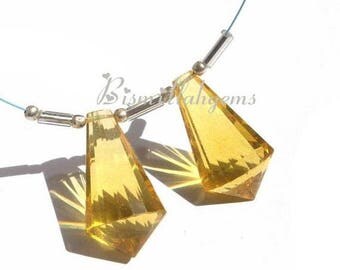 50% Off Sale Matched Pair - AAA Golden Quartz Faceted Fancy Chandelier Briolettes Size 22x12mm approx