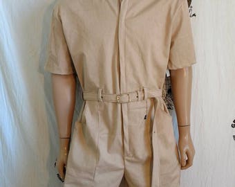 Mens Romper shorts 44 XL by Anna Herman USA jumpsuit nat color org cotton hipster