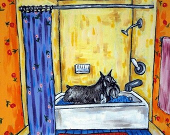 20% off schnauzer, schnauzer art, print, schnauzer print, modern dog art, gift, bathroom art, bathroom, bathroom decor. bather in art