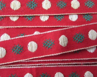 Italy 3-7/8 Yards Vintage Cotton Edging Embroidered Dots Fabric Sewing Trim Red RV 97