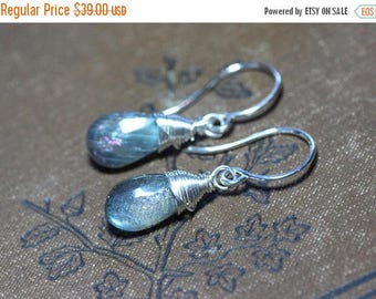 SALE Labradorite Earrings Sterling Silver Wire Wrapped Labradorite Briolette Earrings Luxe Rustic Jewelry