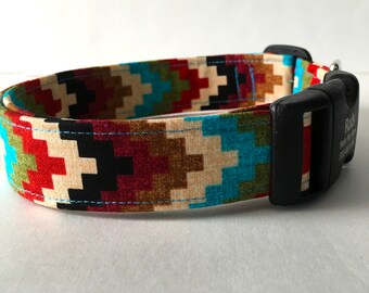 Personalized Dog Collar Aztec Design Southwest Style Collar Pet Identification Geometric Pattern Native American Fabric