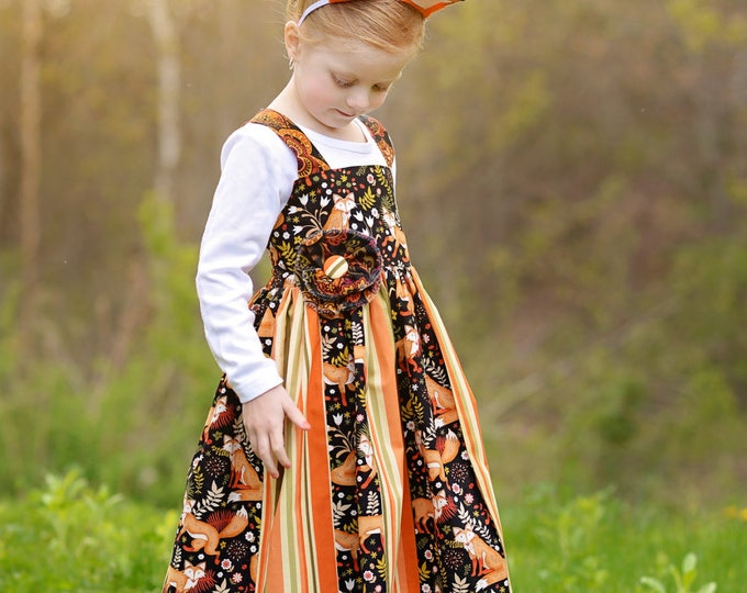 Back to School - Little Girls Dress - Toddler Clothes - Woodland Birthday - Little Fox - Boutique Dress - sizes 12 months - 10 yrs