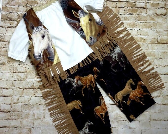 Cowgirl Outfit - Toddler Cowgirl Costume - Girls Western Outfit - Barnyard Birthday - Fringed Pants - Baby Cowgirl Outfit - 6 mos to 6 years