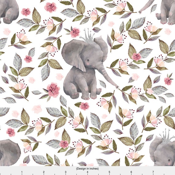 Baby Elephant Fabric 8 Baby Elephant With Crown Floral