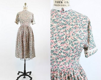 40s Dress Floral Silk XS / 1940s Vintage Dress / Clover and Rose Frock
