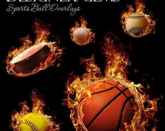 50% Off - Photoshop Design | Sports Photo Overlays | FIREBALL Overlays Set 2 | (5) Digital .PNG Files for Sports Photography & Quick Pages.
