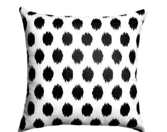 Black and White Pillow, Black Throw Pillow, Black White STUFFED Pillow, Black Polka Dot Pillow, Jojo Black Accent Pillow - Free Ship