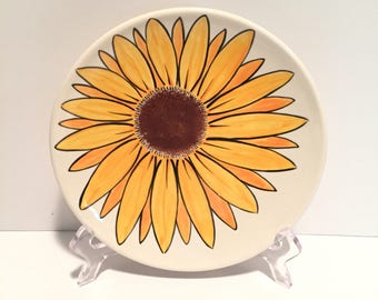 sunflower hand painted dessert / hors d'oeuvres / appetizer / cake ceramic plate