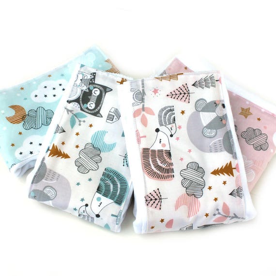 Woodland Burp Cloths // Pink Gray Blue - Set of 4 // Cotton Burp Cloth // Adventure Nursery // Baby Shower Gift // Gift For Baby