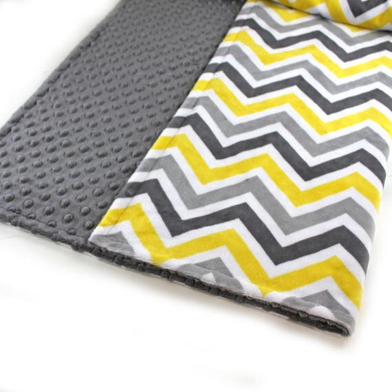Minky Baby Blanket Boy Girl, Yellow Gray Chevron Personalized Baby Blanket, Chevron Baby Blanket, Gender Neutral Baby Gift Name Baby Blanket