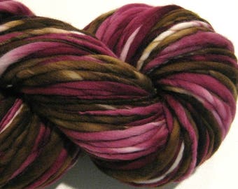 Bulky Handspun Yarn Black Cherry Truffle 136 yards hand dyed merino wool brown maroon burgundy yarn knitting supplies crochet supplies