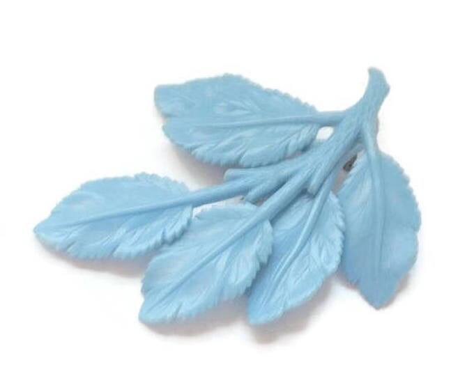 Medium Blue Plastic Leaves Brooch Molded Plastic Layered Dimensional 1940s Vintage