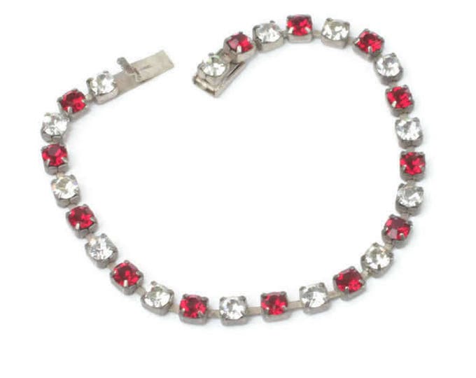 Red and Clear Crystal Rhinestone Bracelet Line or Tennis Vintage Bracelet