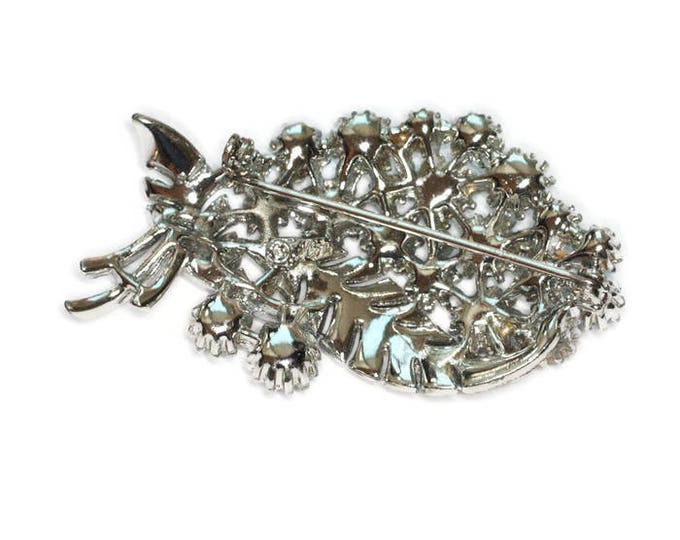 AB Rhinestone Brooch Leaf Design Signed CORO Vintage