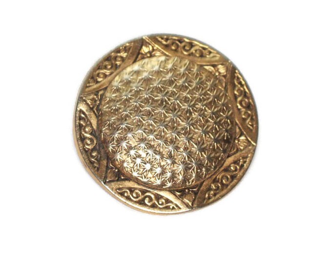 Embossed Round Gold Tone Pin Star Motif Smaller Size Signed Freirich