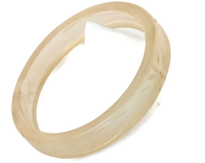 Etched Engraved Bangle Bracelet Plastic Pale Yellow Vintage