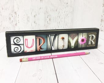 Cancer Survivor, Breast Cancer, Cancer Awareness, Cancer Survivor Gift, Breast Cancer Gift, Pink Ribbon Wood Sign, Pink Flower, Hope Sign