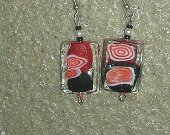 Lampwork, crystal, dangle earrings,