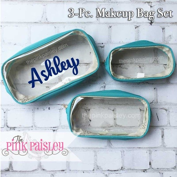 Monogrammed Cosmetic Bag Set Clear Makeup Bag Travel Bag