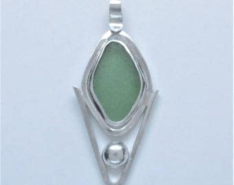 Sea Glass Jewelry - Sterling Green Sea Glass Pendant