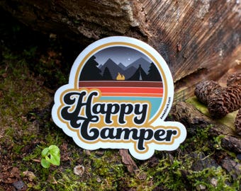 HAPPY CAMPER : Outdoorsy Stickers, Camplife, Campfire, Outdoorsy Decals, Stickers, Camping, Die Cut, EDC