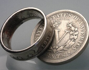 COIN RING - (( United States "V" Nickel )) - ( Choose The Year & Ring Size You Want )