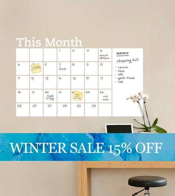 Dry Erase Wall Calendar with Memo Vinyl Wall Decal
