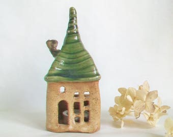 Fairy House -- Luminary, Candle Holder - Holiday Decor -- Handmade on Potters Wheel -- Ready to Ship