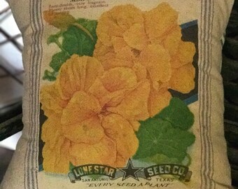 Grain Sack Pillow Cover Yellow Nasturtium by Gathered Comforts
