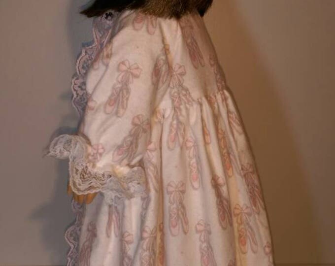 White flannel winter flannel ballet shoe print doll robe fits 18 inch dolls