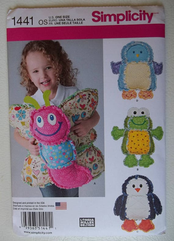 Simplicity Pattern 1441 Rag Quilted Animal Pillows Sewing