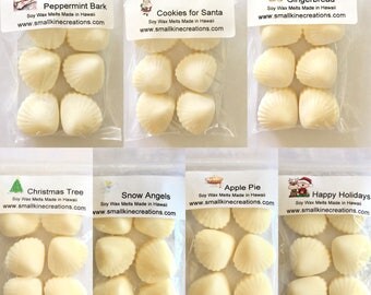 Festive Christmas Seasonal Scented Soy Wax Tart Melts in Seashell Shapes - Made in Hawaii USA