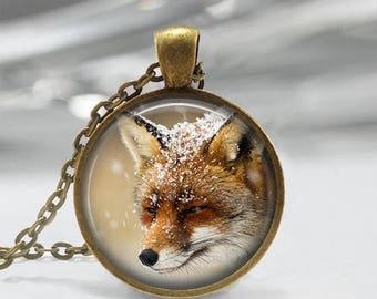 ON SALE Fox Necklace Winter Jewelry Woodland Animal Art Pendant in Bronze or Silver with Link Chain Included