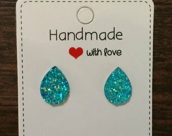 Turquoise Teardrop Druzy Stud Earrings