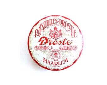 Red & White Vintage Tins / vintage candy box. pastilles-droste tin cans chocolate . vintage tin box . tin candy box