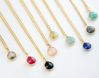 Dainty Gemstone Drop Necklace, 14k Gold Filled Layering Necklace, Natural Stone Pendant, Gift for Her, Minimalist Jewelry, Bridal Necklace