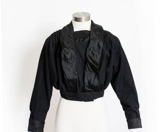 Victorian 1910s Blouse - Black Cotton & Silk Antique Edwardian - Medium