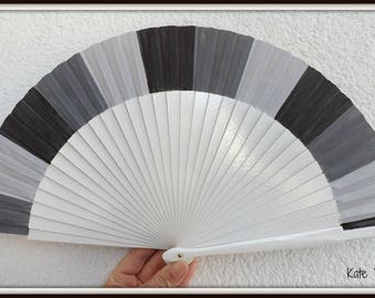Three Tone Grey Gray 24cm Flamenco Wooden Handheld Fan Hand Painted in Spain by Kate Dengra