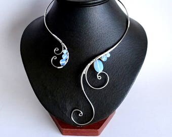 Moonstone Necklace, Collar Necklace, Statement Necklace, Wire Necklace, Silver Necklace, Open Necklace , Bridal Jewelry