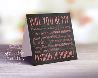 Will You Be My Matron of Honor Card, Printable Matron of Honor Proposal Card, Pink Chalkboard Card, INSTANT DOWNLOAD by Event Printables