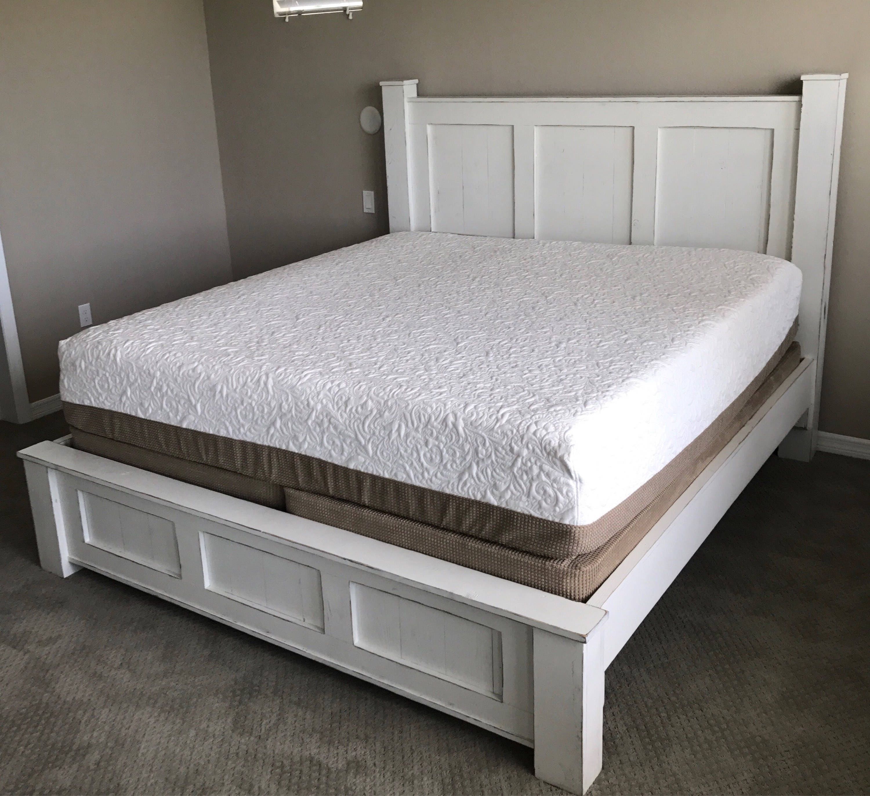 White reclaimed wood bed frame/bedroom furniture with low
