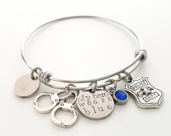 Police Wife Bracelet - Police Bracelet - Police Girlfriend Bracelet - My Hero Wears Blue - Police Jewelry - Cop Bracelet - Handcuffs