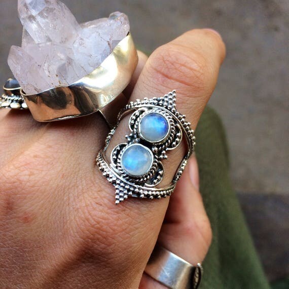TRIBAL LABRADORITE RING- Sterling Silver- Gemstone Ring- Moonchild- Glitter- Galaxy- Bohemian-Statement Ring- Rare- Handmade crystal ring