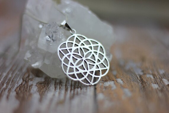 FLOWER OF LIFE - Mandala Necklace - Sacred Geometry -Spiritual Jewelry -Seed of life Necklace -Silver Jewellery- Tribal -Gypsy -Meditation