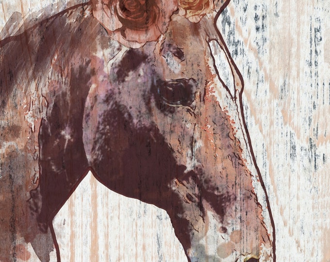 Rosie Horse 2. Extra Large Horse, Horse Wall Decor, Brown Rustic Horse, Large Contemporary Canvas Art Print up to 72" by Irena Orlov
