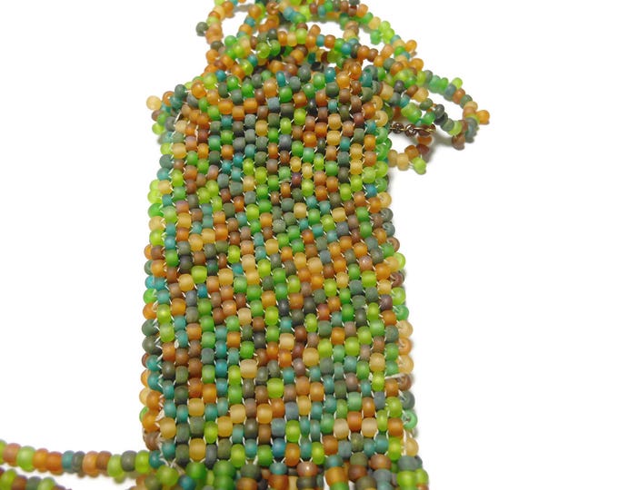 FREE SHIPPING Beaded amulet bag necklace, crocodile alligator charm pouch purse, Chakra Medicine, Reiki Talisman Wicca, southwest, tasseled