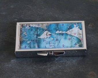 Pill Box Medicine Case Rectangle Pill Box Sewing Box Mint Box Antique Blue Patterned Floral