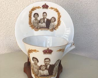 Vintage Souvenir teacup saucer The Royal Family Coronation May 1937 by Royal Albert Crown China England